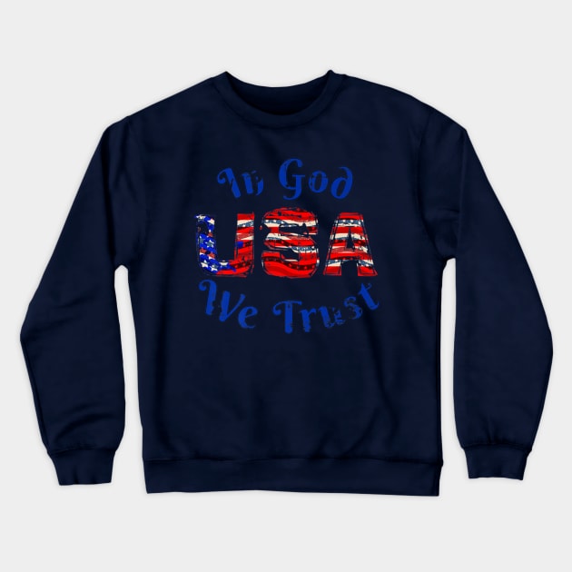 In God We Trust Patriot With Red White And Blue Distressed Crewneck Sweatshirt by Macy XenomorphQueen